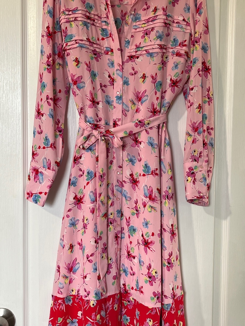 Nanette Lepore Pink Floral Midi Tie-Waist Dress